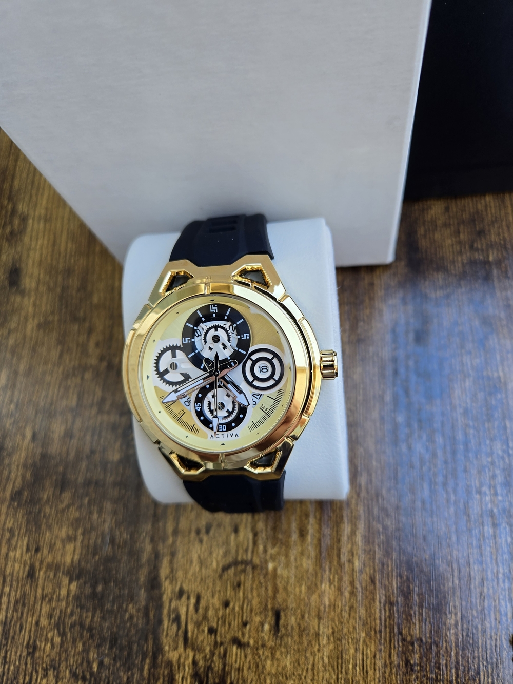 Activa Men’s Gold Case Black Strap Chronograph Watch